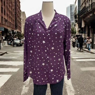 Allegra K Star Print Blouse Purple, Celestial Casual Chic Office Party Festival - Image 1 of 4