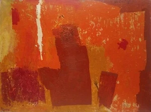 1968 LISTED MARIAN VAN LANDINGHAM Sd ABSTRACT "PLAY on RED" ORIGINAL MCM ACRYLIC - Picture 1 of 10