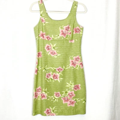 TOMMY BAHAMA Women's 4 Vintage Green Floral  100% Silk Tropical Shift Tank Dress - Image 1 of 4