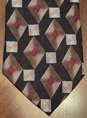 J. Z Richards Parisian Hand Made Black Brown Silk Men’s Neck Tie Made In Usa - Image 1 of 4