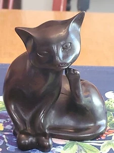 Carved Soapstone Statue Sitting Scratching Cat 4.75"x3.75"×3" Solid Figure EUC - Picture 1 of 12