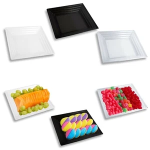 Disposable Reusable Plastic Square Serving Trays 12"x12" Black Clear White 24pcs - Picture 1 of 10