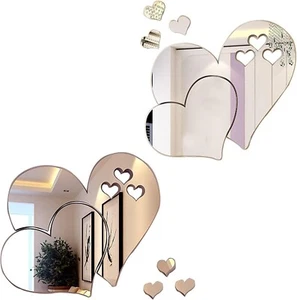 2 Sets 3D Acrylic Heart Mirror Decals – Removable Wall Art - Picture 1 of 4