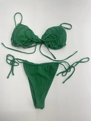 Moda Mujer Traje de Baño 2 Piezas Talla L Bikini Top Calado y Descarado Acanalado Verde Foto 1 de 4