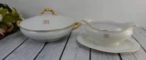 Vintage Haviland Limoges France Tureen and Gravy Boat W/with Letter M - Picture 1 of 7