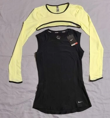 Nike Womens Black Running Tank Top With Yellow Long Sleeve Top L -New With Tags! - Image 1 of 4
