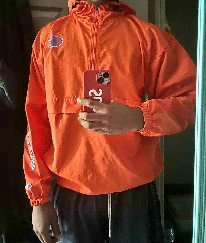 Chaqueta Windbreaker Anorak De Nylon Vintage Rara Brillante Naranja - Imagen 1 de 4