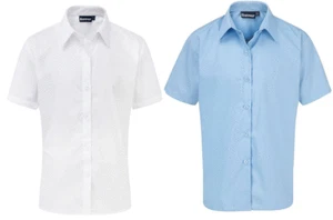 Camicia divisa scuola bambino ragazza confezione singola Easy Iron bianco blu maniche corte - Foto 1 di 3