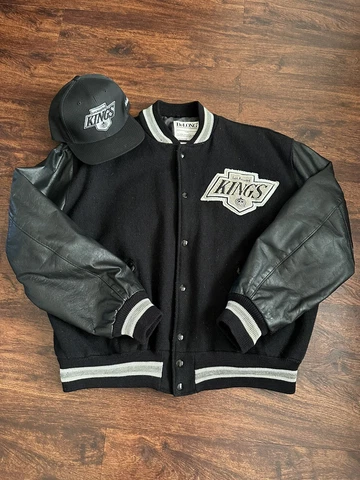 Vintage 90s Los Angeles Kings Varsity Jacket by DeLong Leather Wool Rare Cover