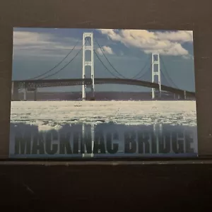 Cartolina nuova 4x6" mai usata Mackinac Bridge Michigan MI vista invernale con flusso di ghiaccio - Foto 1 di 2