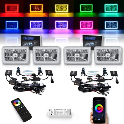 4X6" BLUETOOTH y RF Cambio de Color SMD LED Halo Faro 6K HID Bombillas Juego Foto 1 de 4