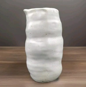 Handleless Stoneware Pitcher 7.5" Tall Organic Shape White Reactive Glaze Unique - Picture 1 of 22