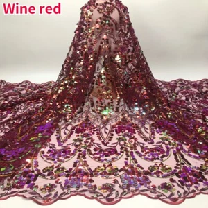 5yards Glitter Sequin Lace Tulle Fabric Sheer Mesh Sewing Material Dress Wedding - Picture 1 of 13