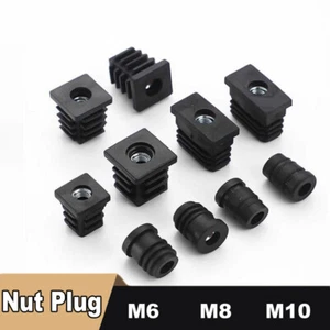 Square Tube Insert Thread End Caps Nut Plug Table Foot Furniture Leveling Feet - Picture 1 of 26