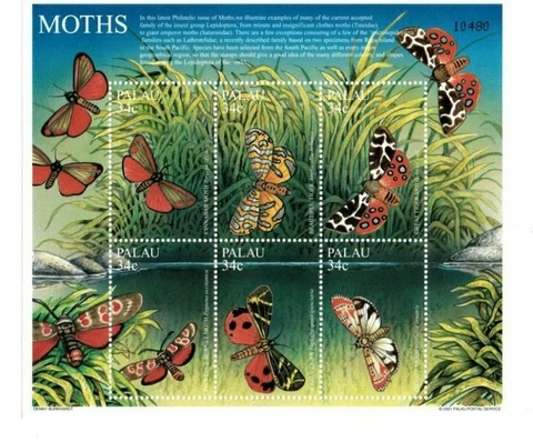 Palau - 2002 - Moths - Sheet of 6 Stamps - Scott #620 - MNH Cover
