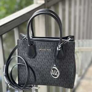 Michael Kors Small Medium Crossbody Satchel Messenger Bag Handbag Purse Black MK - Picture 1 of 10