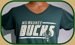 Fanatics Women's Large Milwaukee Bucks Vneck Lightweight Tshirt - Picture 1 of 6