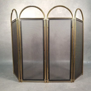 Vintage Brass Folding Fire Screen 4-Panel Mesh Fireplace Spark Guard 1970s Retro - Picture 1 of 16