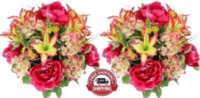 2pz Ramos Mixtos Rosas y Claveles Artificiales 24 Tallos, Boda, Hogar y Tumba Foto 1 de 4