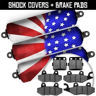 Front+Rear Flag Usa Shock Covers+Brake Pads for Yamaha YFZ450 LES/SET 2004 2005 - Image 1 of 4
