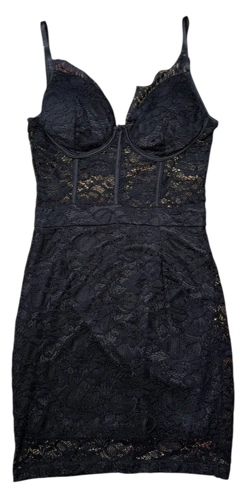 Haute Monde Underwire Spaghetti Strap Lace Black Midi Dress Size M - Image 1 of 4