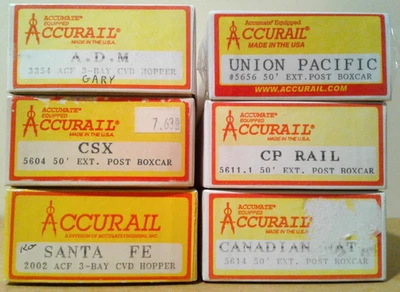 HO SCALE ACCURAIL LOT 6 FREIGHT CARS 80'S BOXCARS & HOPPERS CSX CP RAIL UP ATSF - Image 1 of 4