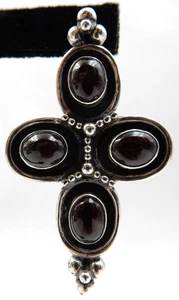 VINTAGE STERLING SILVER GARNET GEMSTONE CROSS BROOCH PIN, "FAITH & FASHION" - Picture 1 of 13