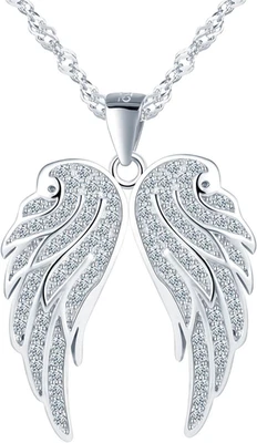 Collana Ali Con Zirconi per Donna, Collane Ciondolo Con Ali D'Angelo in Argento  - Immagine 1 di 4