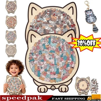 MARKENLOS 135-Piece Morandi-Colored Cat Shaped Wooden Jigsaw Puzzle,135-Piece Cat Shaped