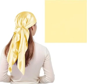 35'' Large Satin Head Scarf, Pirate Silk Hair 35*35 inch, Yellow - Picture 1 of 7