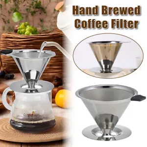 Stainless Steel Double Layer Hand Coffee Filter 600 Mesh Paper-Free Tea Funnel - Picture 1 of 14
