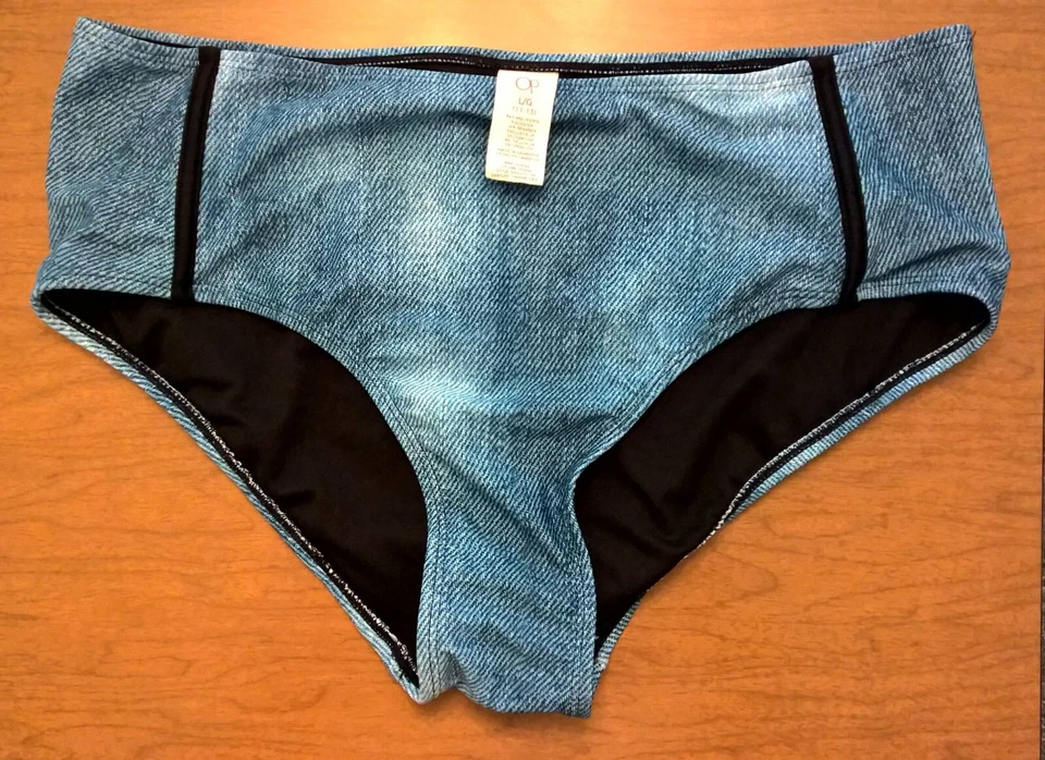 CALÇA DE BIQUÍNI OP SWIMWEAR azul denim look, grande (11-13) seminova - Imagem 1 de 1