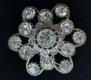 Vintage Lisner large rhinestone round dome sparkly brooch pin - Picture 1 of 5
