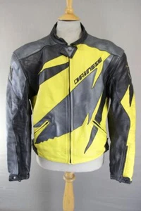 DAINESE SPORT SILVER, YELLOW & BLACK LEATHER BIKER JACKET WITH CE ARMOUR 42 INCH - Picture 1 of 10