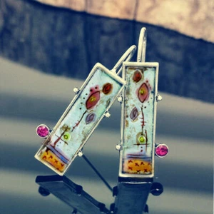 Silver Plated Ruby Earrings Hook Women Dangle Drop Jewelry Lab-Created - Picture 1 of 4