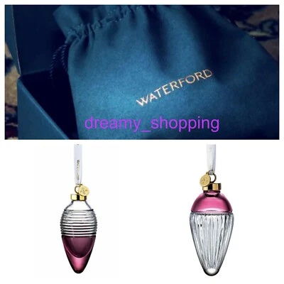 NIB Waterford Lismore Set Of 2 Cranberry Faith & Love Drop Crystal Ornaments