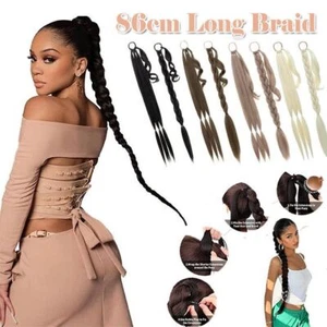 Long Braids Ponytail Wrap Straight Pony Tail Hair Extension Real Woman Natural - Picture 1 of 23