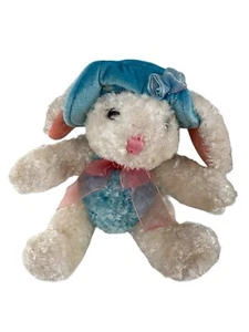 Dan Dee Collectors Choice Plush Bunny White Blue Pink Bow Velvet Hat Easter 8" - Picture 1 of 11