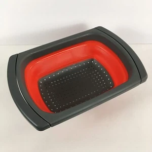 COLANDER Collapsible Compact Kitchen Strainer Extendable Handles Red - Picture 1 of 9