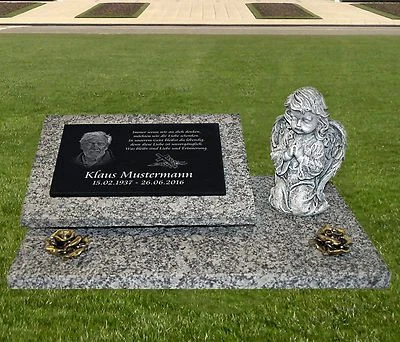 Granit Grabplatte Grabmal Gedenkstein 60x40 cm Foto+Text Gravur Grabstein gg40s