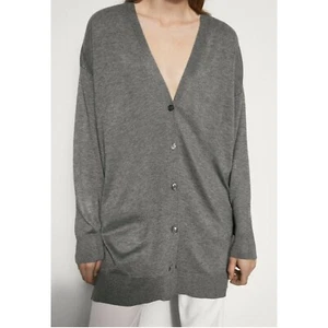 Massimo Dutti maglione cardigan lungo grigio donna medio filato italiano oversize - Foto 1 di 5