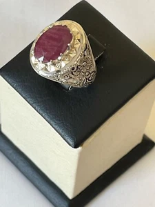 Modern Men Silver 925 Ring Authentic African Ruby Handmade Design ياقوت افريقي - Picture 1 of 16
