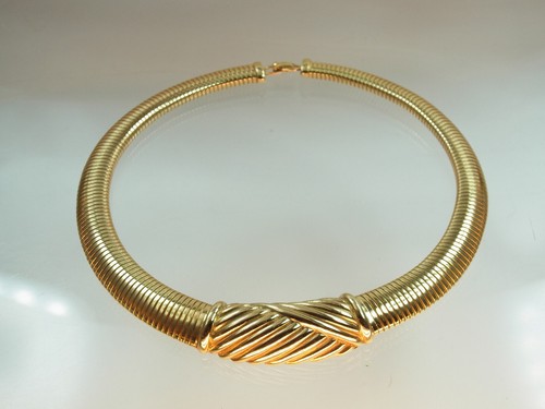 Collana vintage Christian Dior designer metallo dorato finemente decorata 1980 circa