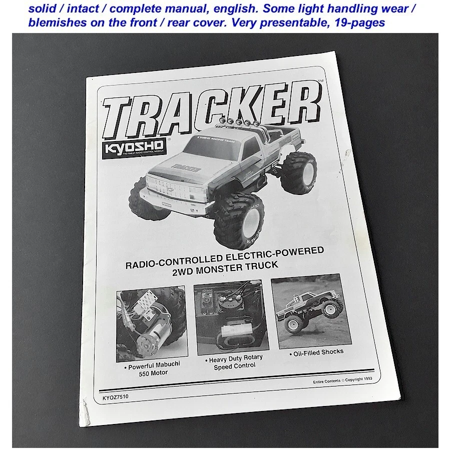 Vintage RC Kyosho Tracker 2WD Owners Instruction Manual Light Wear KYOZ7510 19pg - Image 1 of 1