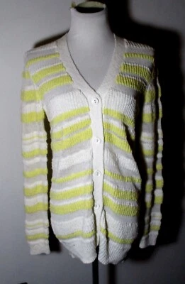 SPANNER Yellow White Linen Blend Cardigan Sweater Size S - Image 1 of 4