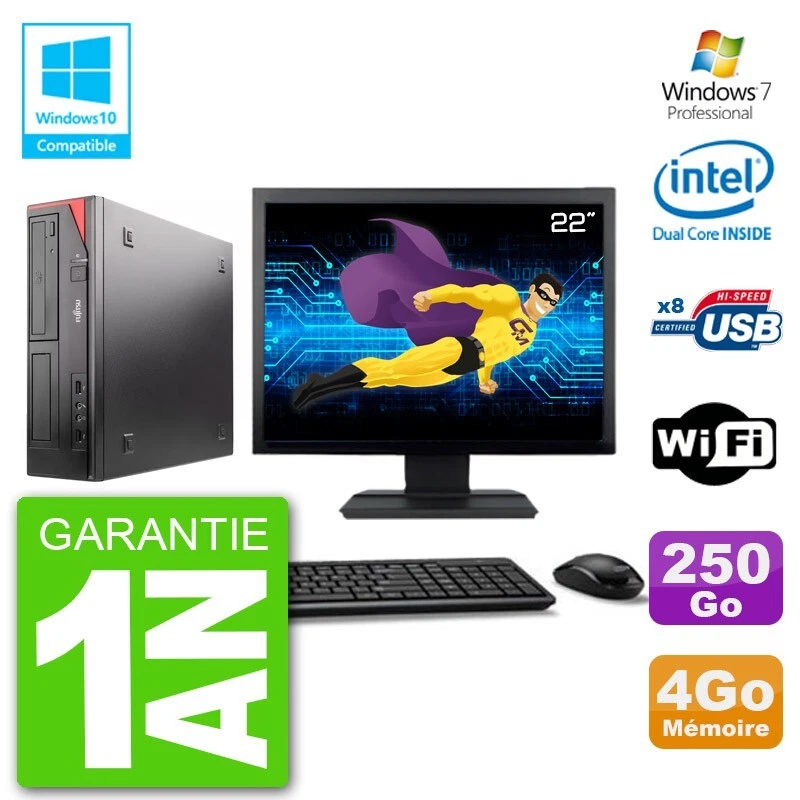 PC Fujitsu Esprimo E520 Pantalla 22" G3220 RAM 4Go Disco 250GoNuevo DVD Wifi W7 - Imagen 1 de 1