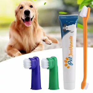 Dog Toothpaste Puppy Cat Kitten Toothbrush Finger Brush Set Pack Dental Hygiene - Picture 1 of 8