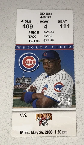 5/26/03 Pittsburgh Pirates Chicago Cubs Game Used Ripped Wrigley MLB Ticket Stub Cover