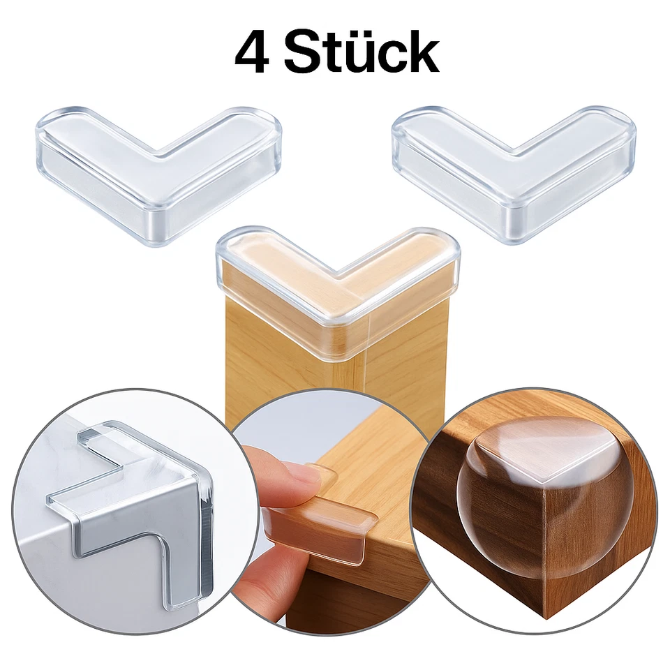 MARKENLOS 4x Kantenschutz Eckenschutz Baby Tisch Schutz Möbel Kinder Ecken Kanten Gummi