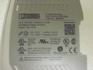 2902999  (UNO-PS/1AC/12DC/55W)  PHOENIX CONTACT  DIN RAIL POWER SUPPLY - Picture 1 of 2